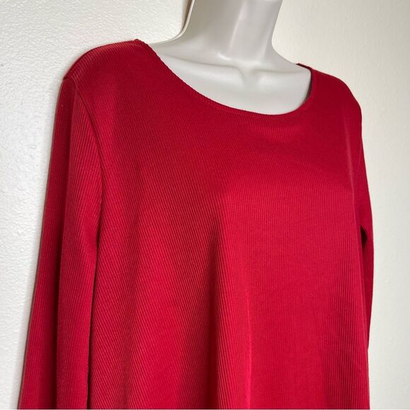 CL Shang Collection Red Rib Knit Chiffon Bow Back Ruffle Tiered Dress Women XL - Picture 3 of 14